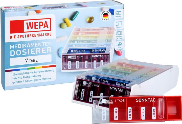 Wepa Medikamentendosierer 7 Tage Wochenmagazin Regenbogen / UV-Schutz+, 1 St. Dosette