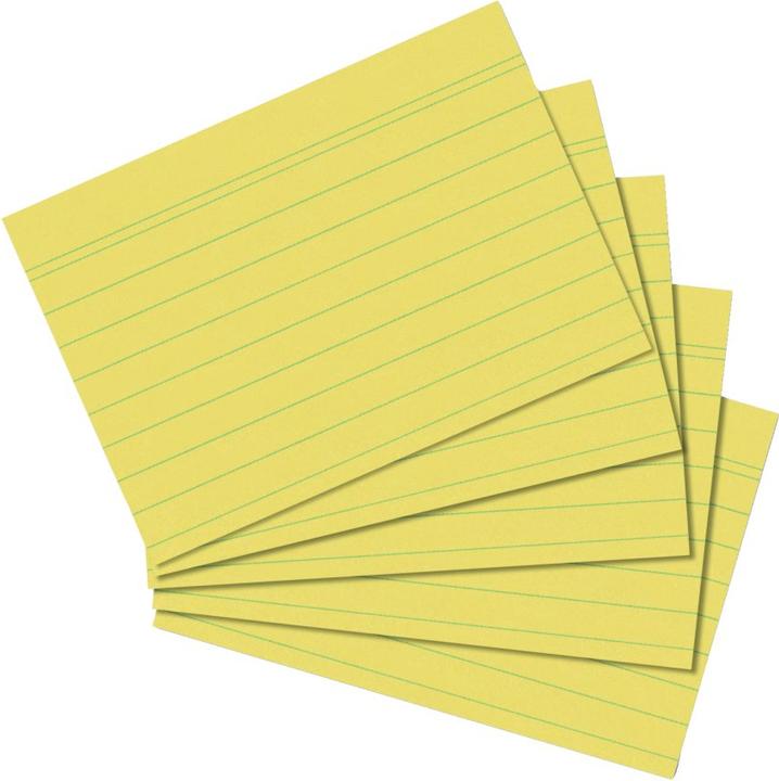 Herlitz Index cards, DIN A7, lined, yellow made of paper, 170 g-sqm, woodfree, line color: blue, double (A7, 100x, 170 g/m²)