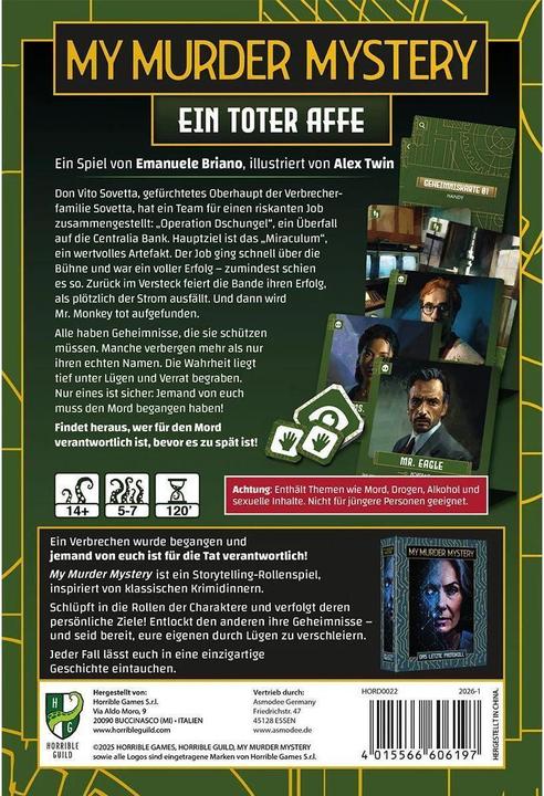 Actual product image Horrible Guild My Murder Mystery Ein toter Affe DE (German, 5 - 7 Players)