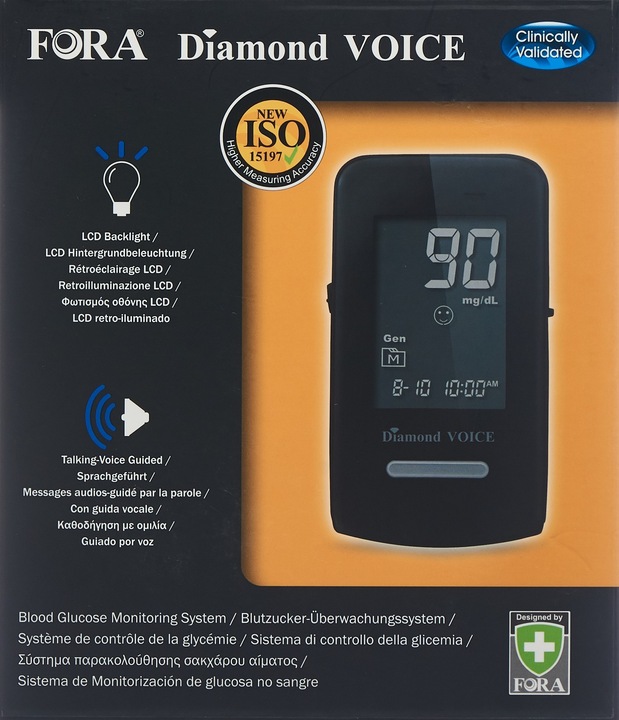 Produktbild Fora Diamond VOICE mit Sprachführung FR/EN mmol/L (Blutzuckermessgerät)