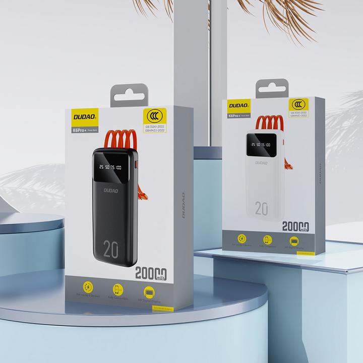 Image du produit Dudao Capacité Charger avec 3 câbles intégrés (20000 mAh, 10 W, 74 Wh)
