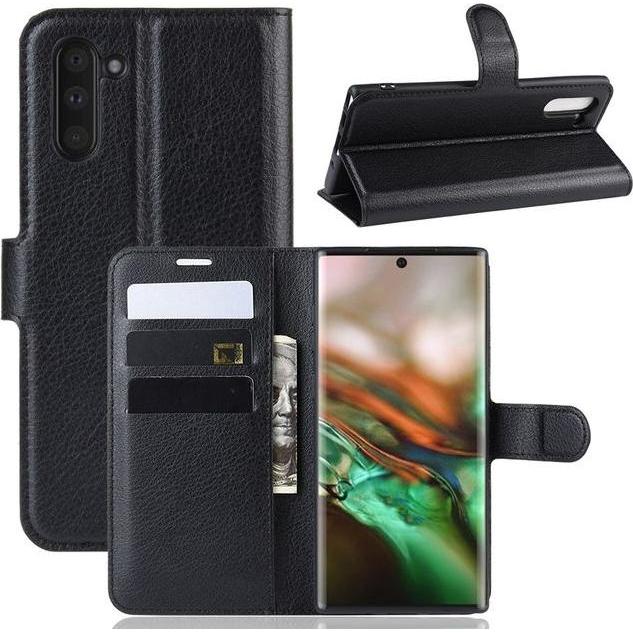 Thumbnail - MU Classic Litchi Leder Bookcover Series (Samsung Galaxy Note 10), Smartphone Hülle, Schwarz
