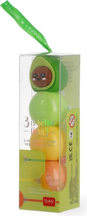 Image du produit Legami 3-in-1 Highlighter 3 is better than 1 Avocado, Textmarker, Stift, MUMA0002 (Orange, Jaune (pastel), Vert, 30 mm, 6 x)