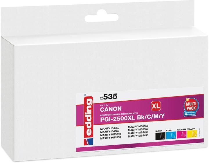 Edding Tintenpatrone ersetzt PGI 2500XL Bk/C/M/Y Kompatibel Kombi Pack Schwarz, Cyan, Magenta, Gelb EDD 5 (M, C, Y, BK)