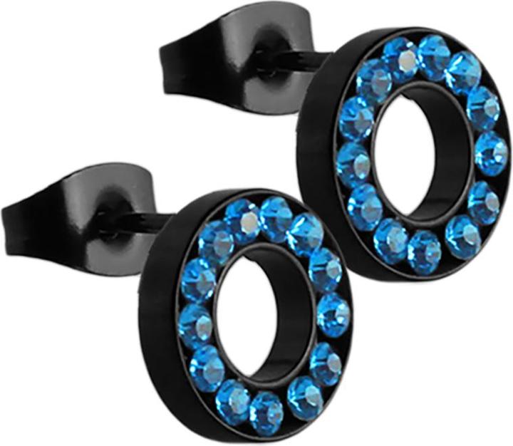 Image du produit Star Piercing Boucles d'oreilles Fake Tunnel noir avec cristal bleu clair (sans laiton, Acier chirurgical 316L)