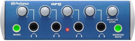 Actual product image PreSonus HP4 headphone amplifier with headphones