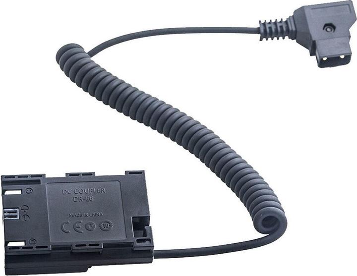 Actual product image Caruba Canon LP E6 Full Decoding Dummy Battery +D TAP B Type Connector (Spring Cable) (DC coupler)