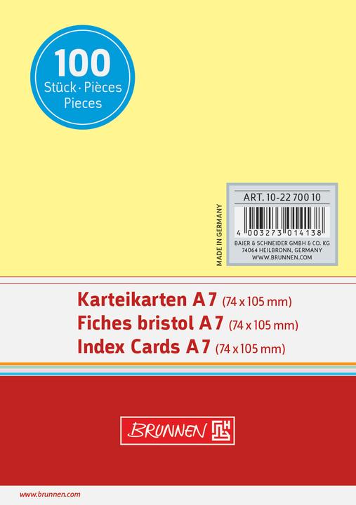 Actual product image Brunnen Index card DIN A7 landscape blank yellow 100 pcs./pack. (A7, 180 g/m²)