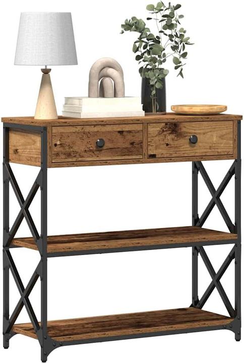 Image du produit vidaXL Table console Vieux bois 75x28x75 cm Bois composite et acier (75 x 28 x 75 cm)