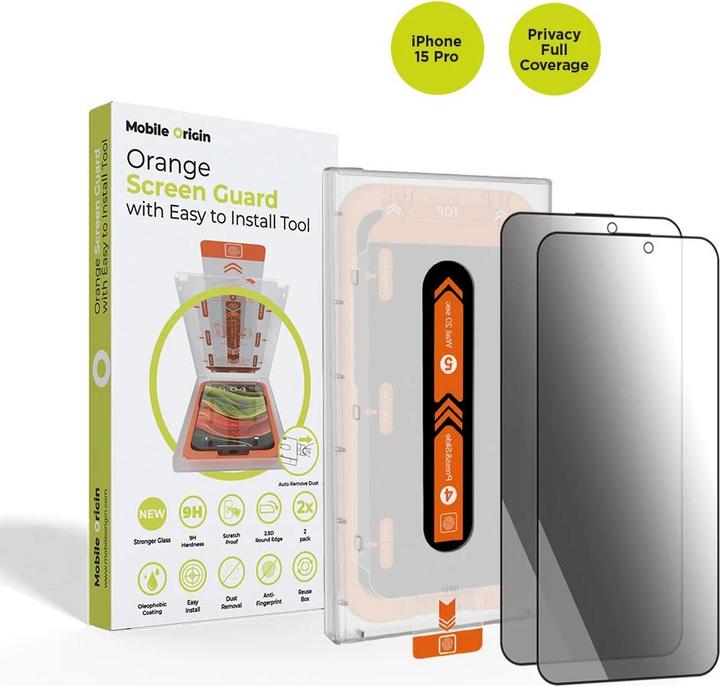 Produktbild Mobile Origin Privacy Screenwith easy applicator, 2 pack (2 Stk., Apple iPhone 15 Pro)