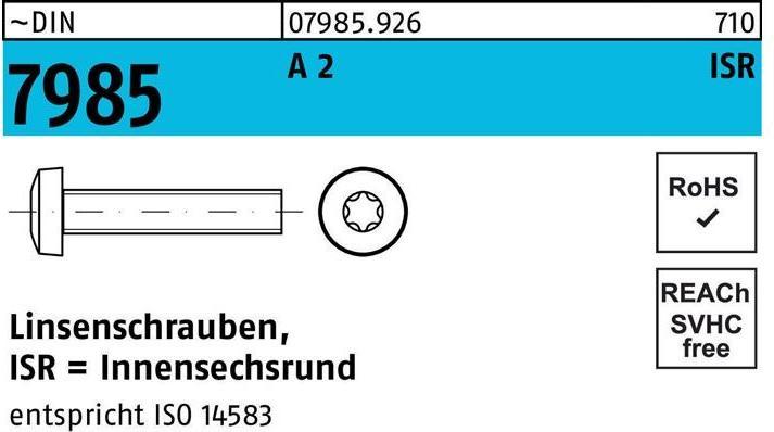 Produktbild Linsenschraube DIN 7985 m.Innensechsrund M 8 x 20 -T45 A 2 (500 Schrauben pro Stück)