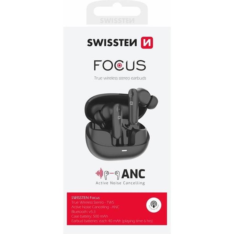 Thumbnail - Swissten Bluetooth ANC Earphones Focus Black (ANC, 28 h, Kabellos), Kopfhörer, Schwarz