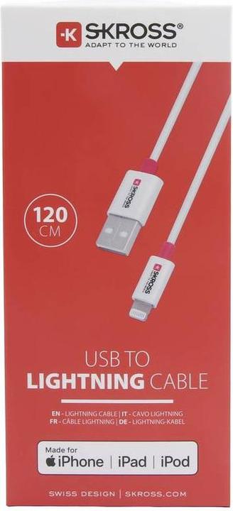 Actual product image Skross USB Cable USB to Lightning Cable, 1.2m white (1.20 m, USB 2.0, 28 W)