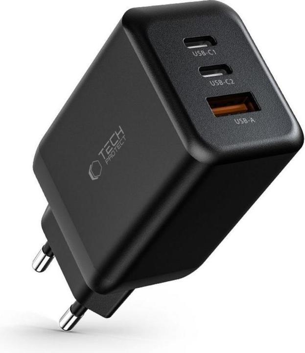 Actual product image Tech-Protect C65W network charger 2x USB-C PD 65W / USB-A QC 3.0 - black (65 W)