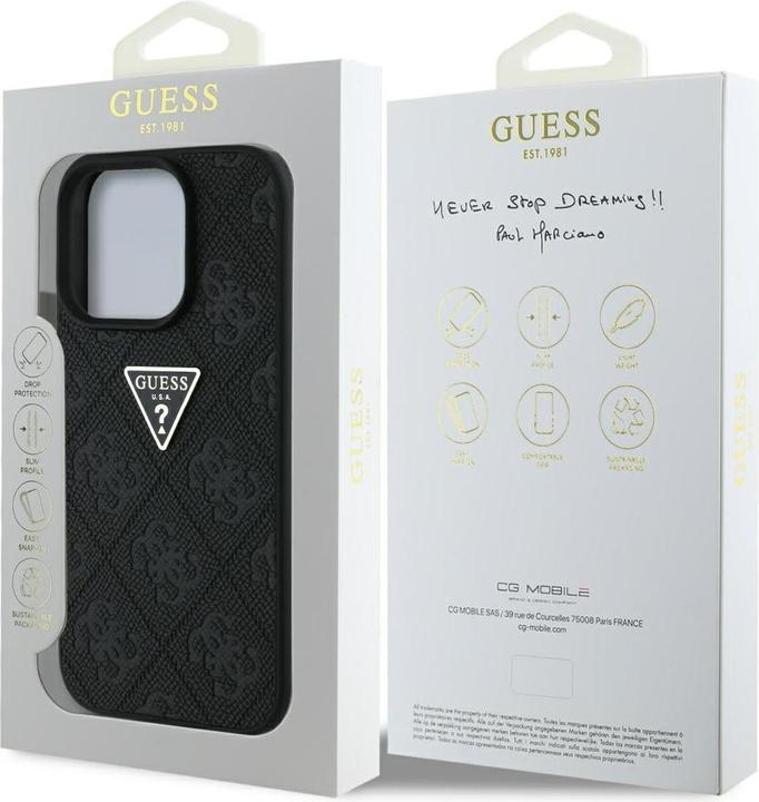 Produktbild Guess Hardcase PU Grained Hot Stamp 4G Triangle Metal Case for iPhone 16 Pro 6,3" Black (Apple iPhone 16 Pro)