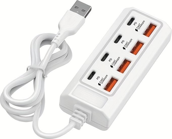 Produktbild PhoneLook Schnellladegerät Hub 8 USB-Ports (4x USB-A / 4x USB-C) 25W für Smartphone und Tablet Weiss (25 W)