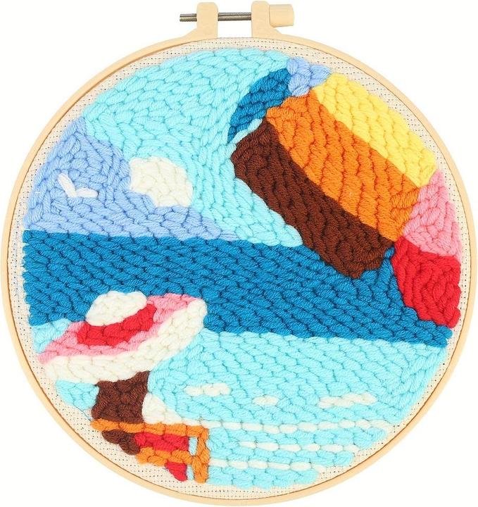 Activity Board DIY Punch Needle Embroidery Kit, Seaside Theme Handcraft Set, Multicolor Patterns, mit Pre-Printed