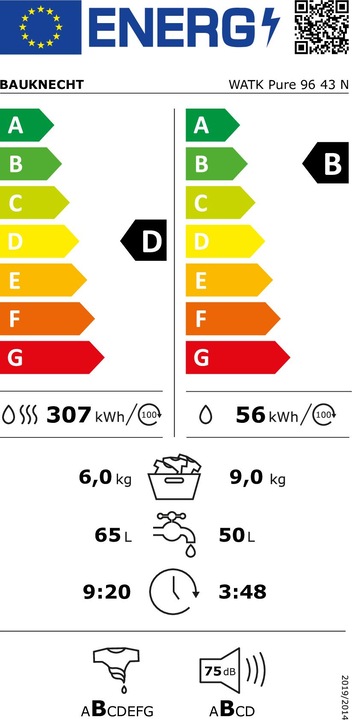 Energie-Label Bauknecht Bauk WaTr WATK Pure 96 43 N D wh