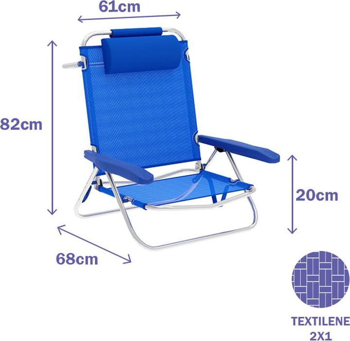 Produktbild Marbueno Klappstuhl 5 Positionen Aluminium mit Kissen Blau Strand und Pool 61X68X82 cm 10243