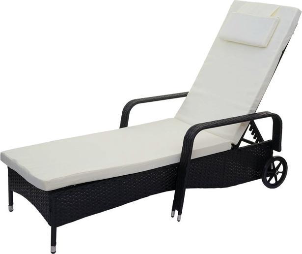 Produktbild Swisshandel24 Poly-Rattan Sonnenliege, Relaxliege Gartenliege Liege, Alu - anthrazit, Kissen beige (108 cm)