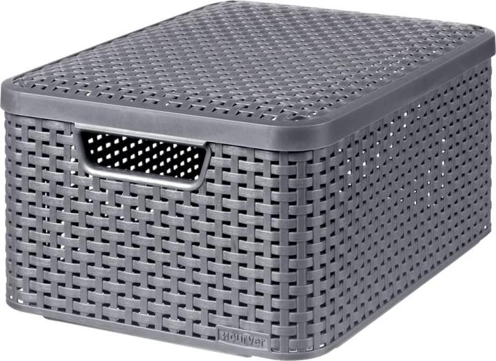 Image du produit Curver Basket with lid Rattan Style M dark gray (40 x 29 x 19 cm, 18 l)