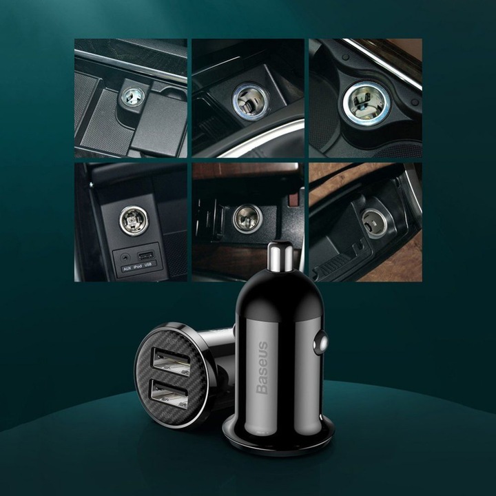 Image du produit Baseus Grain Pro Car Charger 2x USB 4.8A (black)
