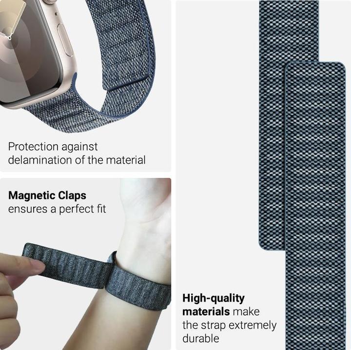 Actual product image Crong Melange - Magnetarmband für Apple Watch 42/44/45/49 mm (blau meliert) (42 mm, 44 mm, 45 mm, 49 mm, Nylon)