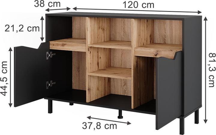 Image du produit Vicco Kommode Marelle, Anthrazit/Artisan, 120 x 81.3 cm mit 2 Türen (120 x 38 x 81.30 cm)