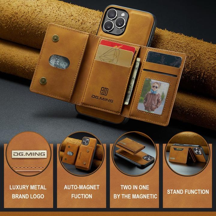 Produktbild Dg.Ming iPhone 15 Pro Max - Etui, Leder-Optik, Kartenfach & Magnetverschluss, Kamelbraun (Apple iPhone 15 Pro Max)