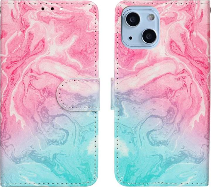 Produktbild Ueli Express iPhone 13 Mini Buch Etui Tasche mit Kartenfach Marmor Blau Pink (Apple iPhone 13 mini)