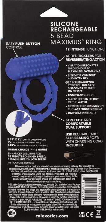 Productafbeelding CalExotics Silicone Oplaadbare 10-kraal Maximus® Ring (2.50 cm)