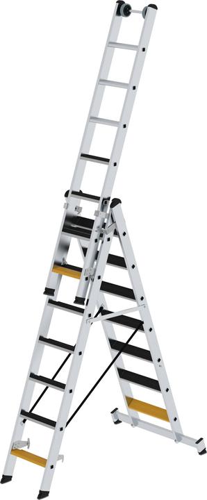 Produktbild Munk Stufen-Mehrzweckleiter 3-teilig mit nivello-Traverse und clip-step R13 3x7 Stufen (Mehrzweckleiter, 610 cm)