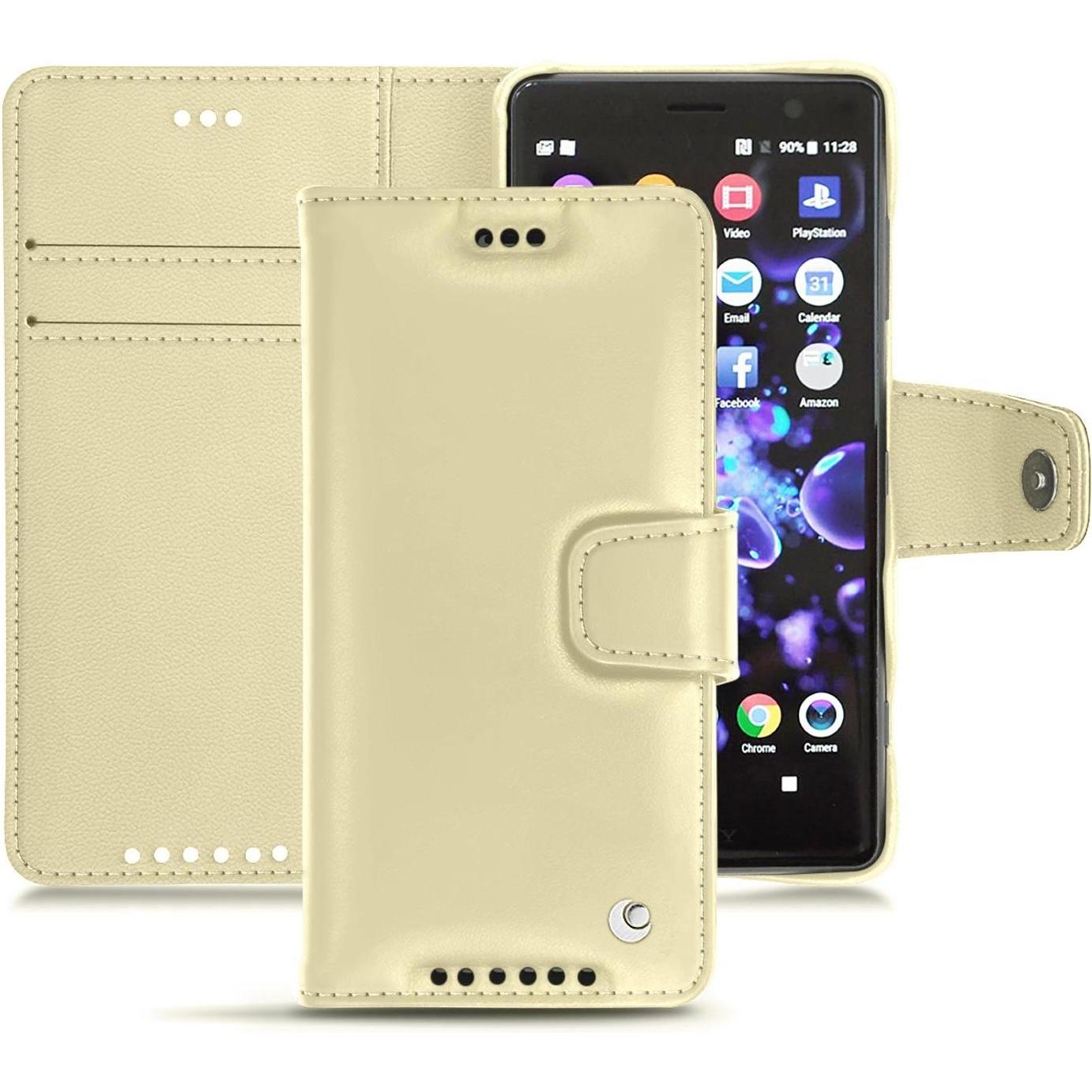 Noreve Lederschutzhülle Wallet (Sony Xperia XZ2 Compact), Smartphone Hülle, Beige