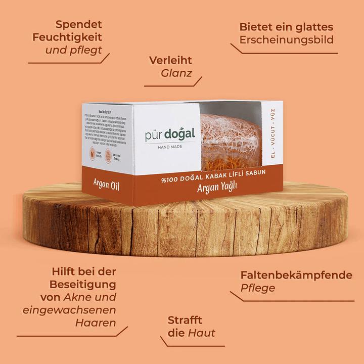 Actual product image Pür Doğal 100% Natürliche Kürbisfaser Seife mit Argan Öl 130gr (Hard soap)