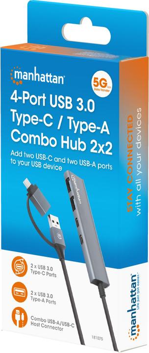 Immagine prodotto Manhattan Hub combo USB 3.0 Tipo-C / Tipo-A a 4 porte 2x2 (USB-A, USB-C, 4 porte)
