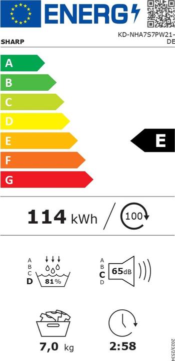 Energy Label Sharp KD-NHA7S7PW21-DE (7 kg, Right)