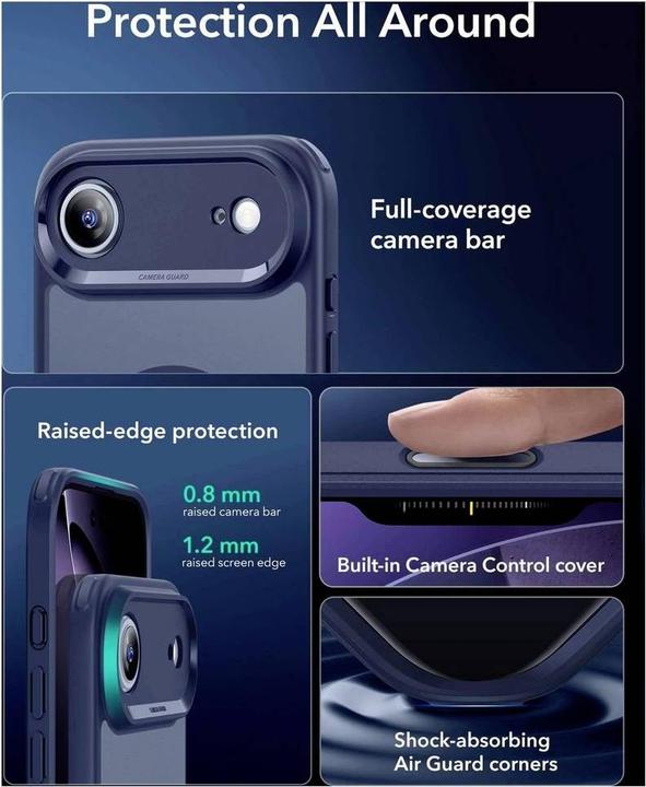 Actual product image ESR Classic Hybrid Magnetic Case (Camera Control), for iPhone 17 Air, Frosted Blue (Apple iPhone 17, Apple iPhone Air)