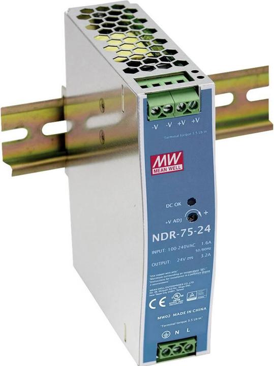 MeanWell AC-DC Single output Industrial DIN rail power supply Output 24Vdc at 3.2A metal case 75W