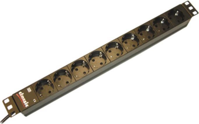 Actual product image Bachmann 48,30cm (19")-socket strip ALU 1HE, 8-way, s. black, protective contact, 2 m, with switch (8x, CEE 7/3, 2 m)