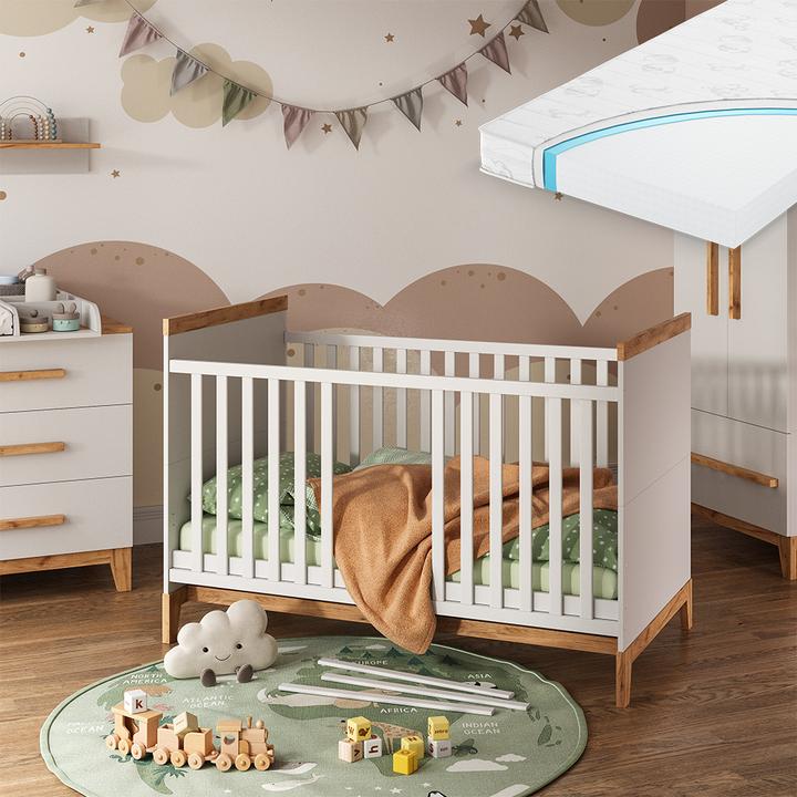 Produktbild VitaliSpa Babybett Malia, Weiss/Artisan, 70x140 cm mit Matratze (70 x 140 cm)