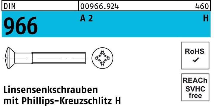 Actual product image Raised countersunk head screw DIN 966 with cross recess PH M 4 x 14 -H A 2 (1000 Screws per piece)