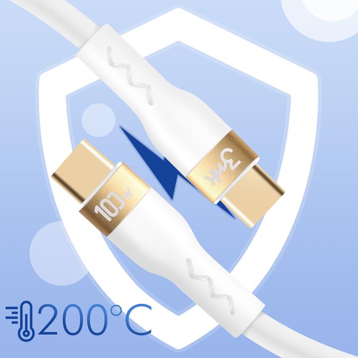 Actual product image 3MK HyperSilicone Cable USB-C/USB-C cable 2m 100W Biały/White (2 m, USB 3.0, 100 W)