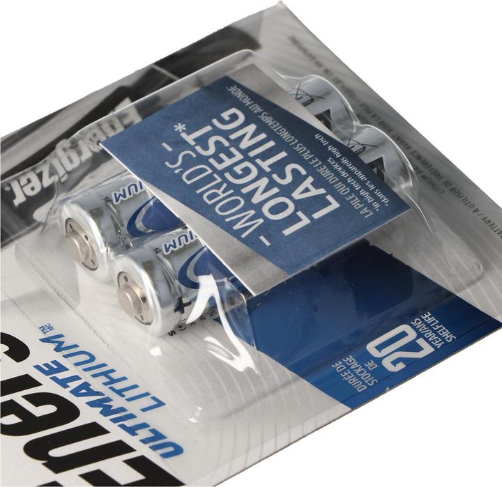 Produktbild Energizer L91 Lithium Batterie AA 1,5 Volt, 3000mAh 2er Blister (2 Stk., AA / LR6 / LR06 / Mignon / R6 / R14505, 3000 mAh)