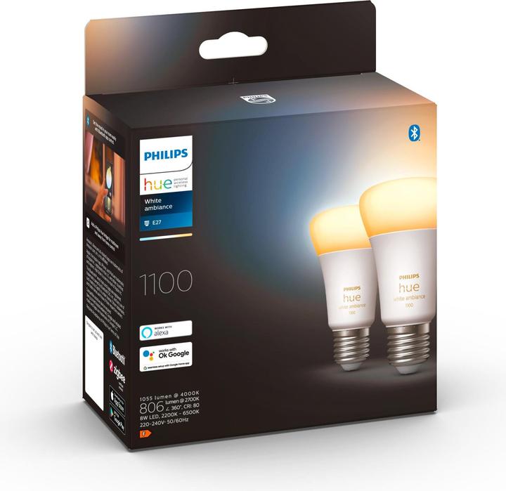 Produktbild Philips Hue White Ambiance (E27, 11 W, 1100 lm, 2 x, F)