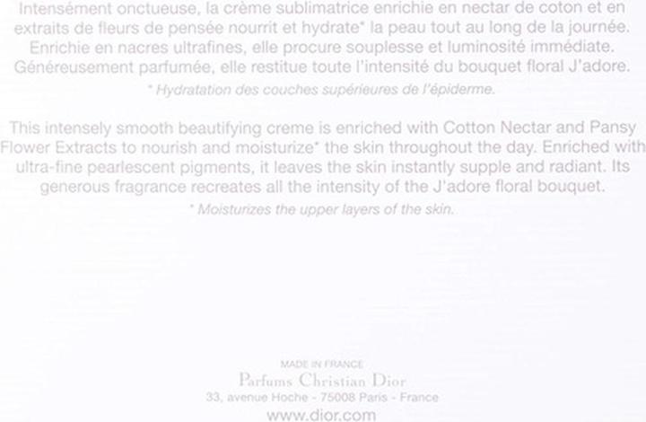 Voedingswaarden en ingrediënten Dior J'adore Geweldig (Lichaamscrème, 150 ml)