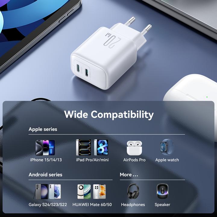 Produktbild Joyroom 20W Dual USB-C Charger - White (20 W, 2 Ports)