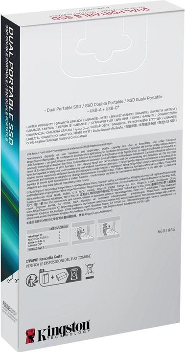 Image du produit Kingston 1TB Dual USB-A/C Portable SSD Up to 1050MB/s USB 3.2 Gen 2 (1 To)