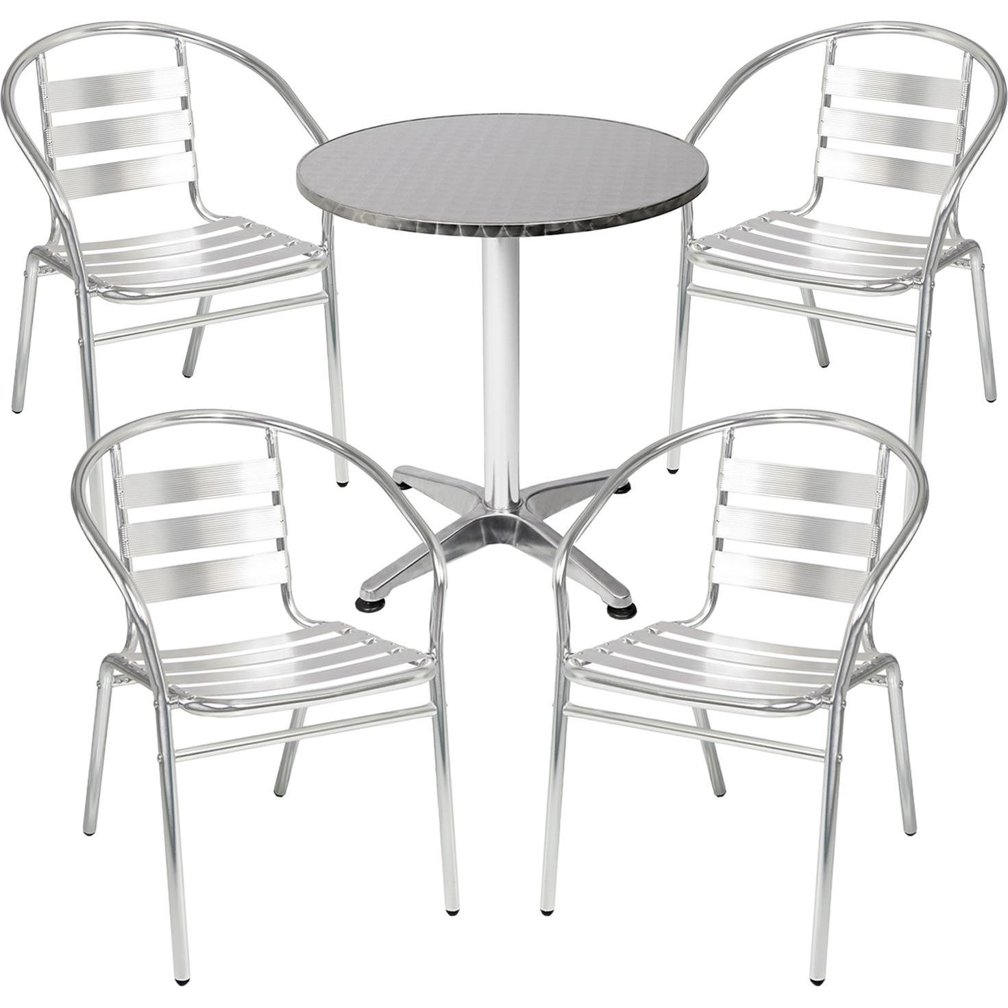 Thumbnail - Mojawo, Gartentisch + Balkontisch, Bistrogarnitur 5-teilig Aluminium - Edelstahl (60 cm)