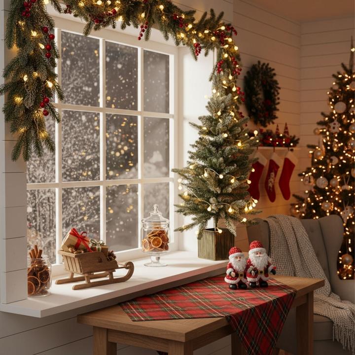 Immagine prodotto Hermex Weihnachtsbaum 90cm mit Schnee und LED Kunsttanne Tisch-Christbaum (90 cm)