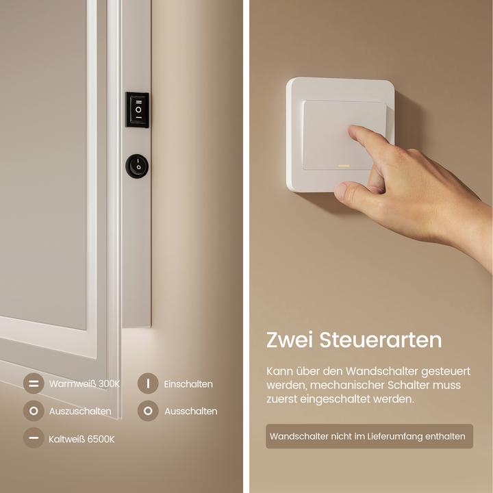 Produktbild Emke Badezimmerspiegel mit Beleuchtung 120*60cm,Beschlagfrei, 3000K/6500K,Tast Schalter (120 x 60 cm)